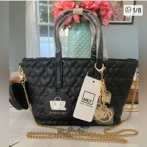 MKF Collection Black Quilted Women's Bag Set